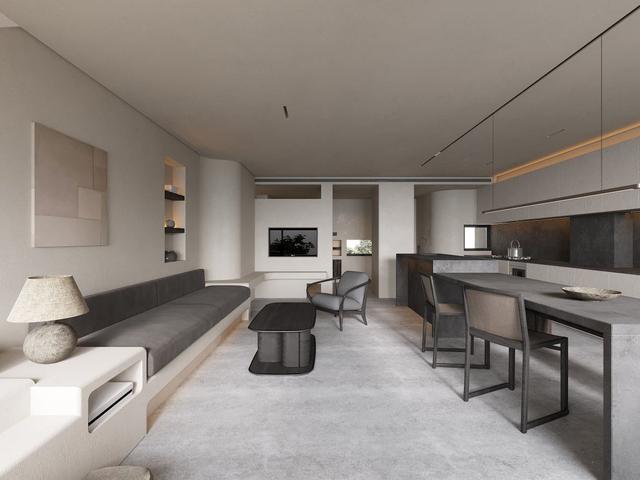 以工業(yè)風的微水泥作為貫穿室內(nèi)的線索，卻不乏溫暖與活力